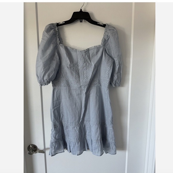 NEW Reformation Paxton Puff Sleeve Lace Embroidered Mini Dress Size 12 - Picture 3 of 13